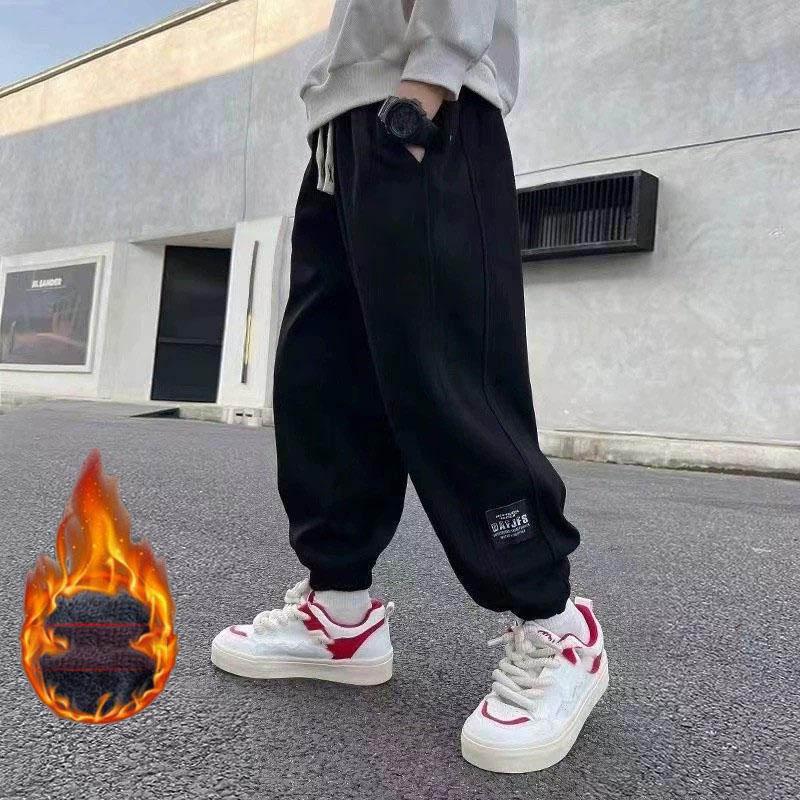 

Зимние теплые спортивные штаны для мальчика, детские толстые флисовые повседневные брюки в стиле хип-хоп, спортивные брюки, детская одежда 140