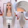 13x4 Transparente Spitze Front Silber Grau Seidig Gerade Perücke, Hitzebeständig Synthetisch Natürliche Textur für Tägliches Party Cosplay