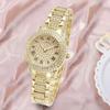 Women Watches Gold Tone Alloy Rhinestone Quartz Watch Stylish Bling Dress Watch Wristwatches for Valentine's Day