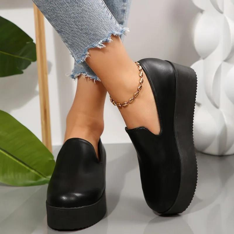 Women's Loafers Platform Sole One Kick Round Toe Anti-Slip Sole 36-43 Shoes Women Leisure Work Fashion Roman Zapatillas De Mujer