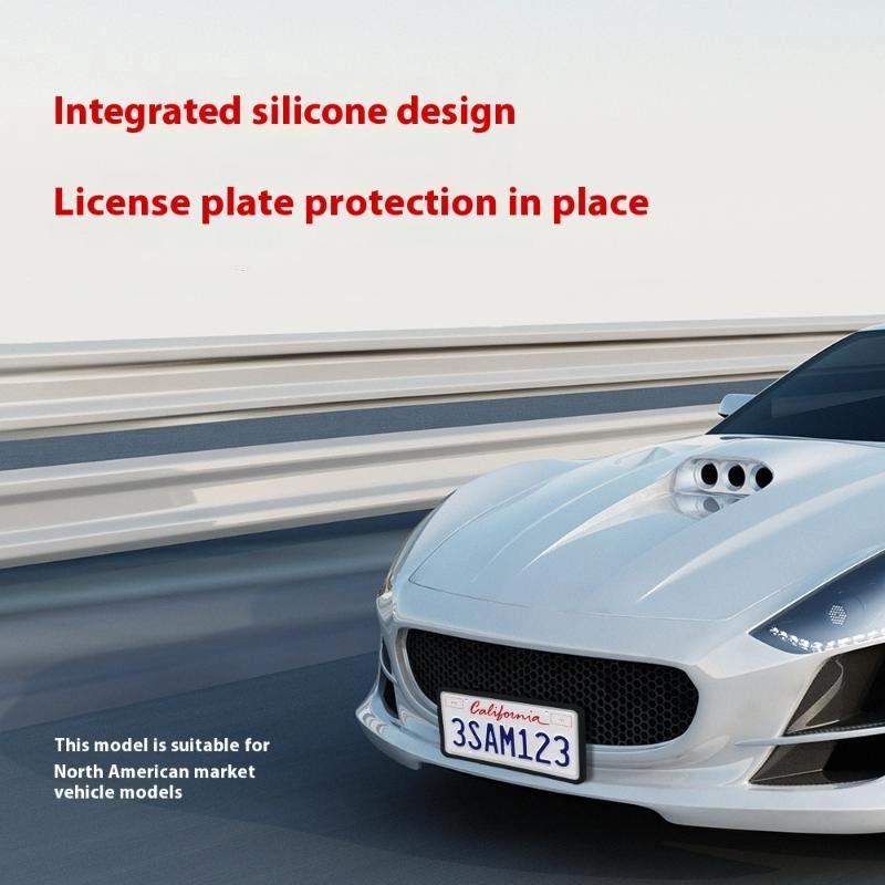 1Pair Silicone Black License Plate Frame Covers Front Or Back Car Plate Bracket Holders, Rust-Proof, Rattle-Proof Accessories
