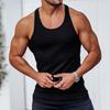 Pánská tílko s kulatým výstřihem, bez rukávů, se zádovým výstřihem, letní, žebrované, jednobarevné, fitness tílko