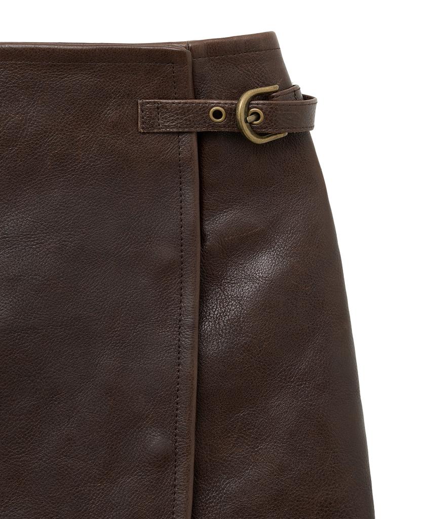 Noir For Woman Antique Cow Leather Layered Wrap Skirt (Brown)