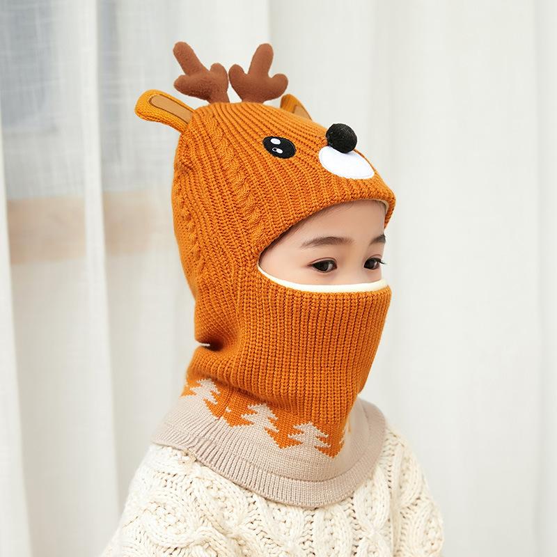 Children's Hats Autumn and Winter Girls Fleece Ear Protection Scarf Baby Winter Windproof Face Protection Integrated Wool Hat