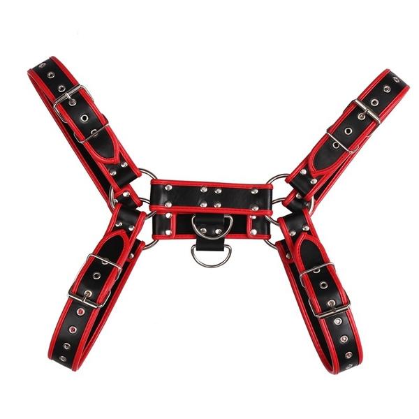 Men Lingerie Faux Leather Adjustable Body Chest Harness Costume with Buckles D-rings