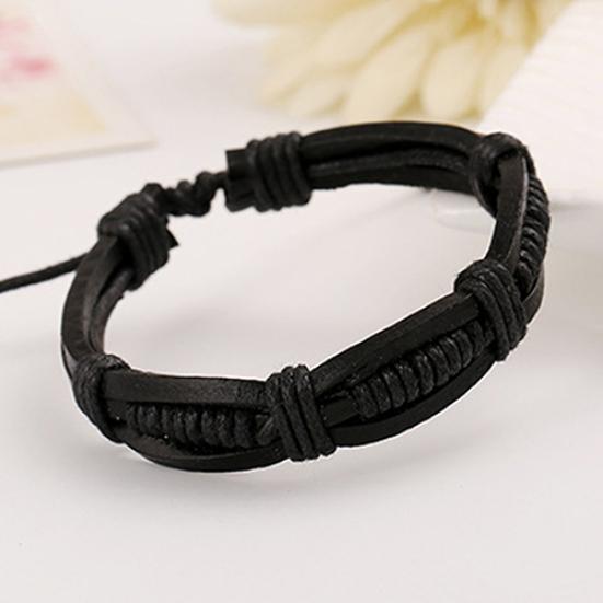 Women Men Classic Knitted Leather Bangle Wristband Cuff Bracelet Punk Jewelry