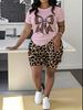 Striped code European and American women's clothing checkered printing T-shirt shorts set sports suit