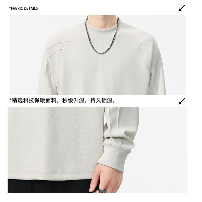 Mens Loose Round Neck Long Sleeve Heavyweight Casual Vintage Bottoming T Shirt