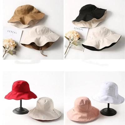 Double-sided Bucket Hats Female Summer Large Size Outdoor Basin Hat Small Fresh Sun Hat Sunscreen Hat Sun Protection Caps