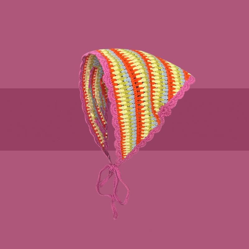 Korean Sweet Heart Hair Scarf Handmade Crochet Hollow Triangle Headband Towel Sweet Cute Strap Hair Bag Headscarf Hat