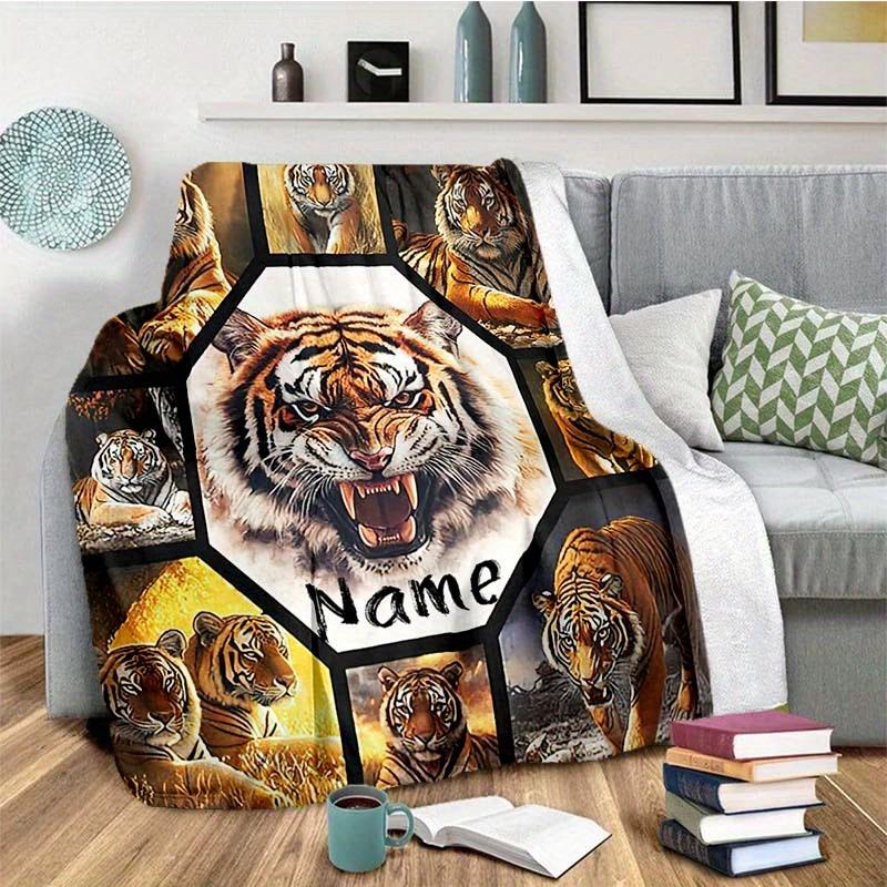 Fierce Tiger Customize Your Name Blanket Used For Chair Office Sofa Bed Camping Soft And Warm Giving Friends And Relatives Birthday Graduation Gift