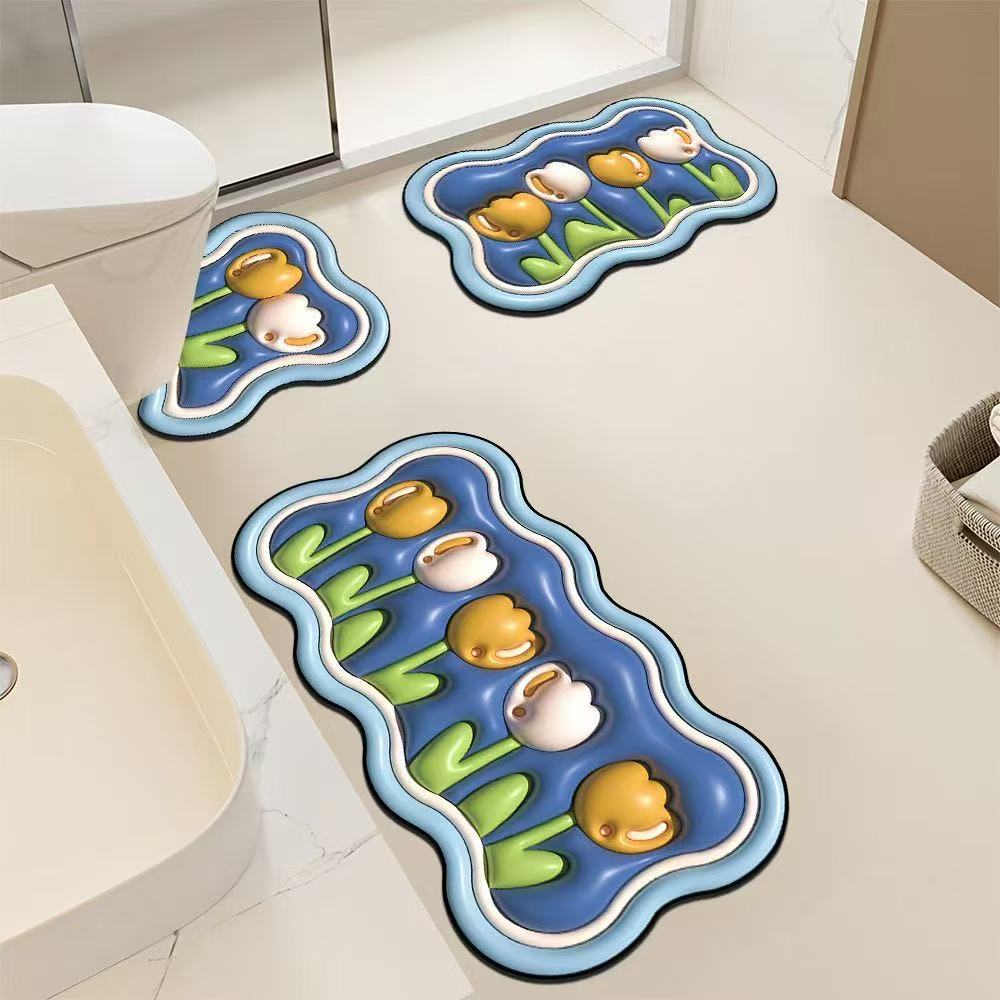Minimalist Diatomaceous Earth Floor Mat Set Non Slip Bathroom Mat U Shape Toilet Rug Absorbent Dirt Resistant Wash Basin Door Mat