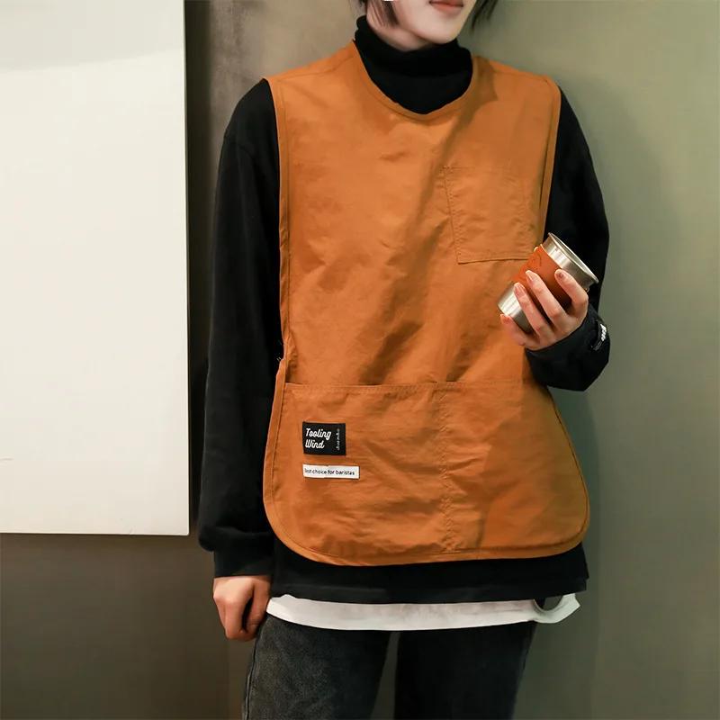 Șorț impermeabil și rezistent la pete, culoare solidă, stil vestă din nailon, șorț de înfrumusețare cu mâneci, purtat de bucătari și chelneri