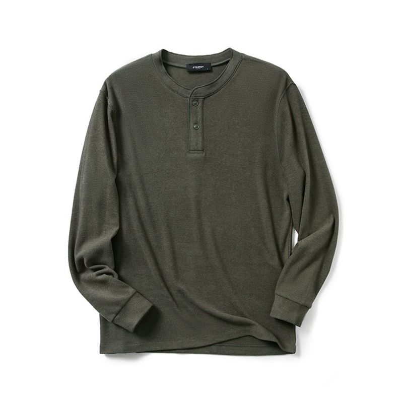 American Retro Old Money Style Tough Guy Henley Collar Base Shirt Men's Winter Long-Sleeve T-Shirt Foreign Trade Men's Casual Tee