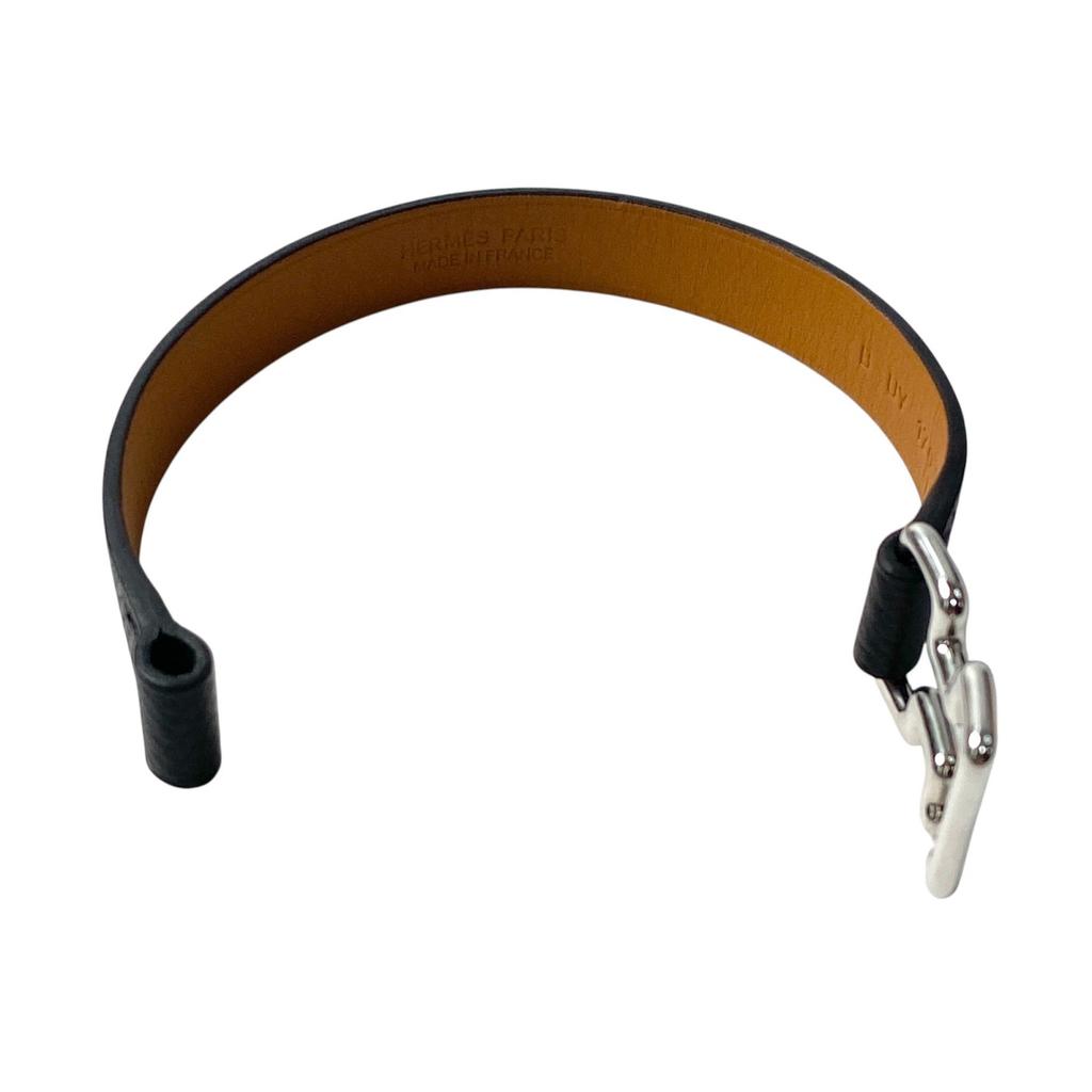 Used HERMESbracelet black/Silver leather mens
