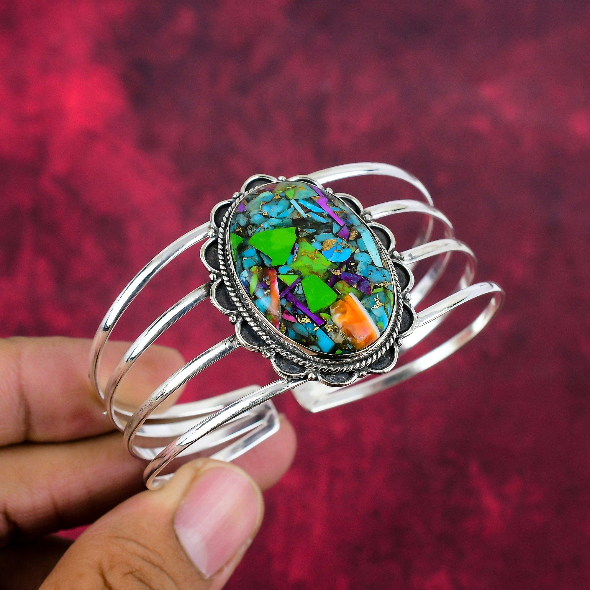 

Браслет Fiesta Kingman Turquoise, ювелирные изделия из цельного серебра 925 пробы с драгоценными камнями, браслет ручной работы для свадебного подарка Adjustable зелёный