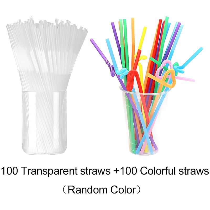 200/300PCS Drinking Straws Assorted Color Black Transparent Straws Disposable Beverage Straws for Bar Party Wedding Kitchen ZYF