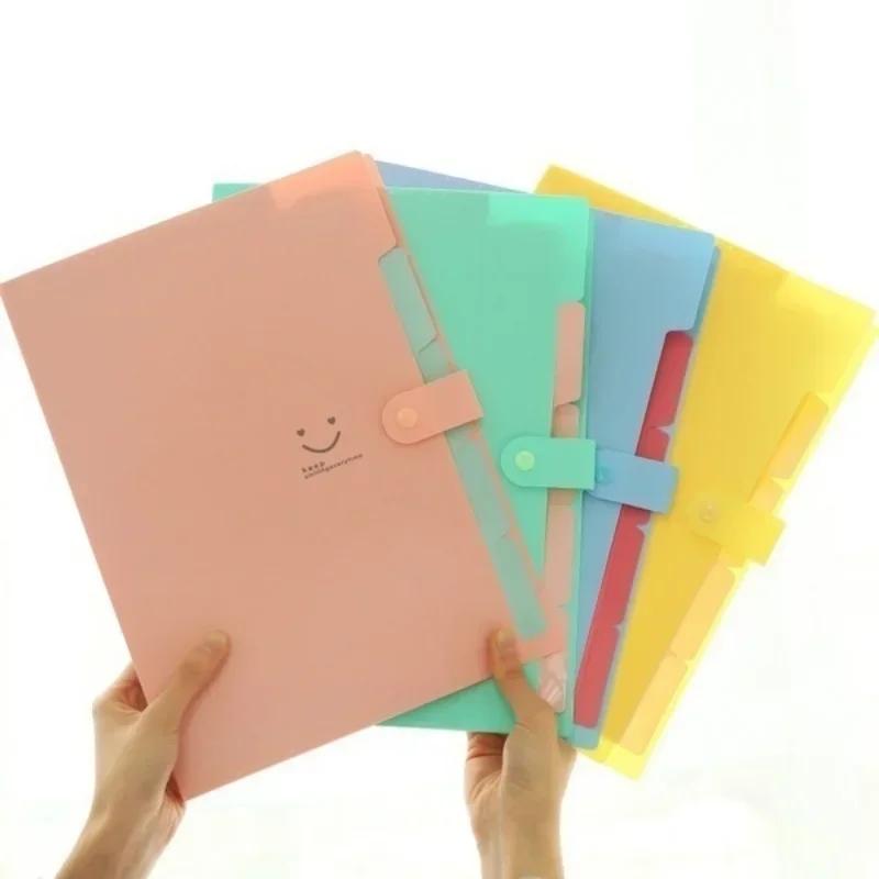 1 PCS A4 Letter Size Jelly Color 5-index Expending File Folder Office Supplies Student Stationary Smile Printing Organizer