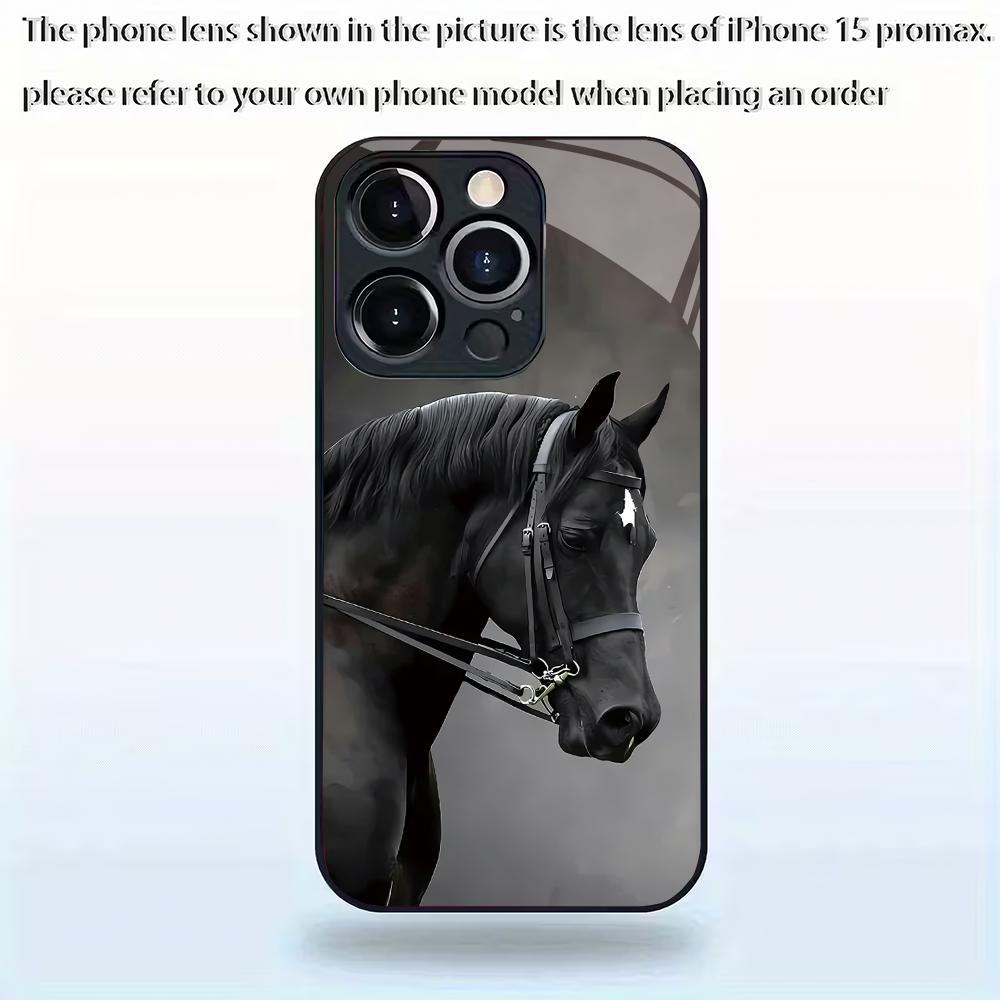 Fashion Dark Horse Pattern Tempered Glass Phone Case Suitable for iPhone 17 16 15 14 13 12 11 Pro Max Plus Shockproof Back Cover