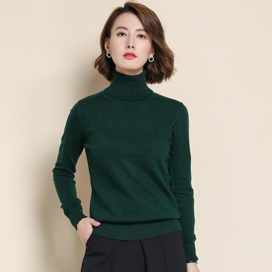 Pure Cashmere Wool Sweater Women Knitted Turtleneck Cashmere Pullover Elastic Turtleneck Knitted Sweaters