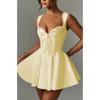 Summer Lovely Sweet A Line Short Dress Yellow Sexy Sleeveless Lace Up Pleated Party Dresses Hollow Out Slim Fit Elegant Holiday Dress Women