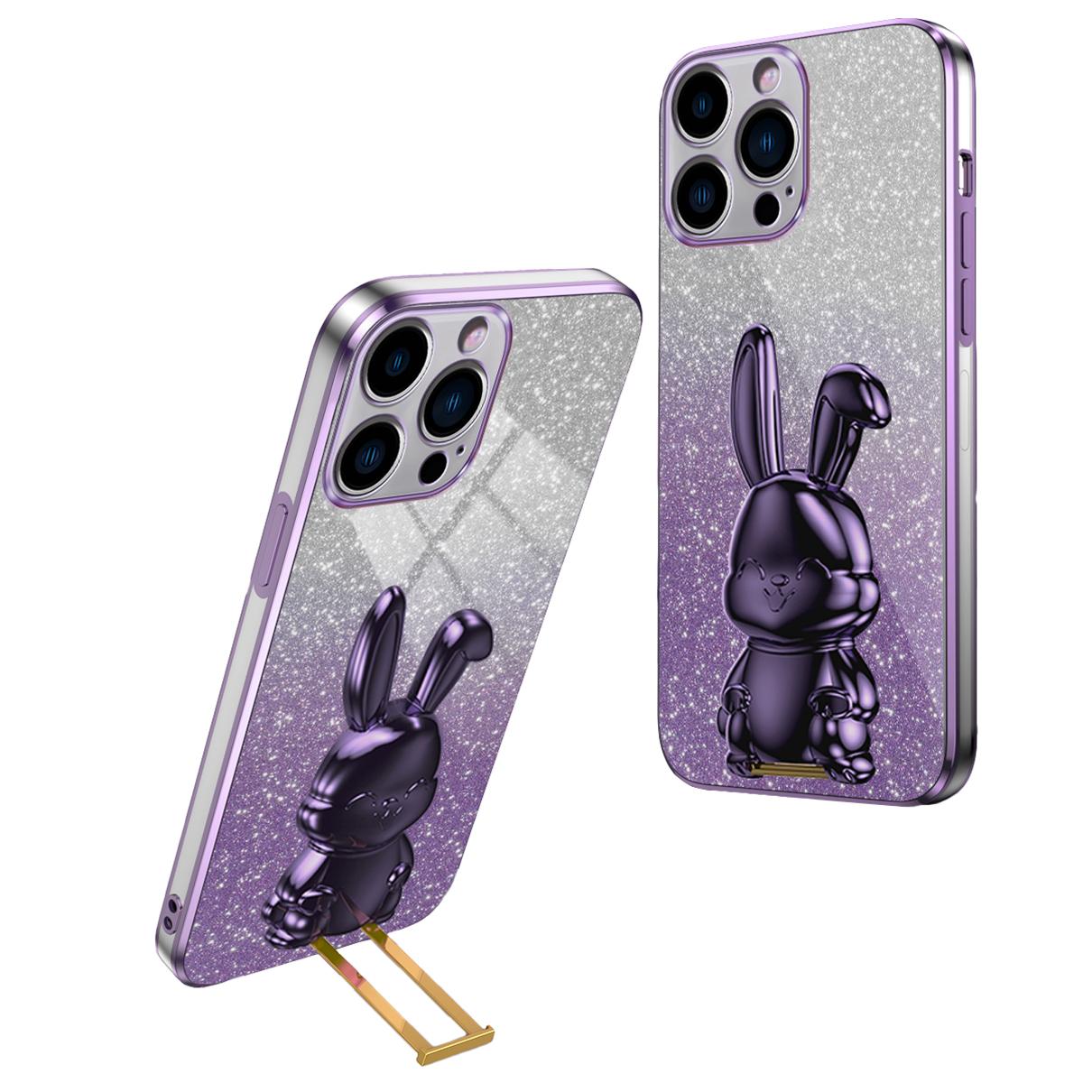 

Back Case for iPhone 13 Pro Max,Electroplating Cartoon Rabbit Phone Cover with Kickstand Purple