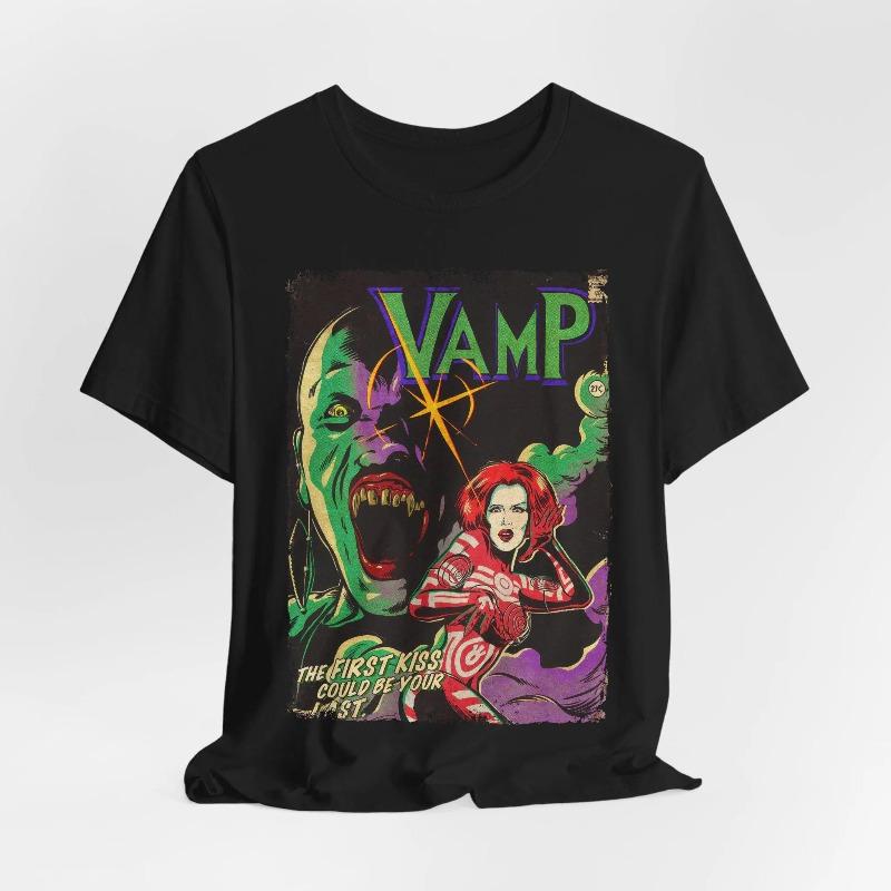 Vamp Movie TShirt Retro Horror Graphic Tee Summer Unisexs and Womens Loose and Breathable Tshirt Top