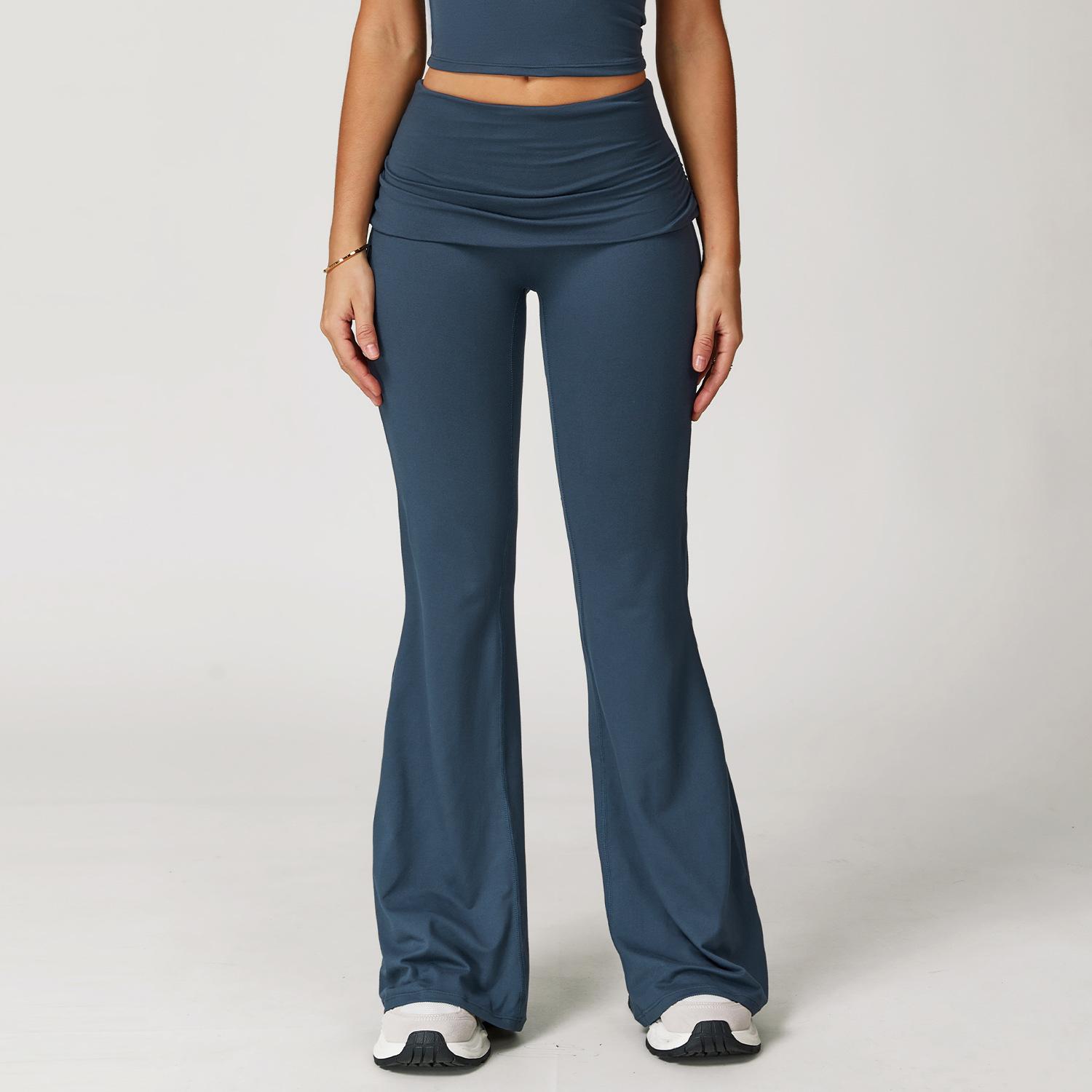 

Новые матовые плиссированные брюки для йоги со складной высокой талией для бега, облегающие и универсальные брюки-клеш для женщин XL