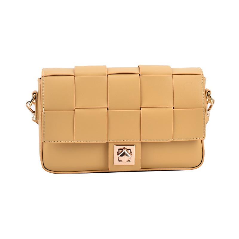 

Плетеная наплечная сумка из натуральной коровьей кожи, маленькая квадратная сумка с решетчатым замком, нишевая женская сумка-мессенджер с ощущением высокого класса жёлтый