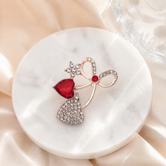 Alloy Bow Pin Bling Rhinestone Brooch Pin, Love Heart Bowknot Lapel Golden Tone Women Jewelry Accessory for Dresses Coats Sweaters Vintage