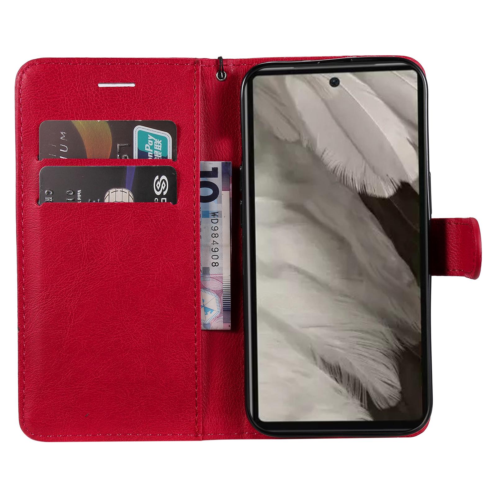 

For Google Pixel 7a Case Solid Color Leather Mobile Cover Wallet Stand with Strap Red