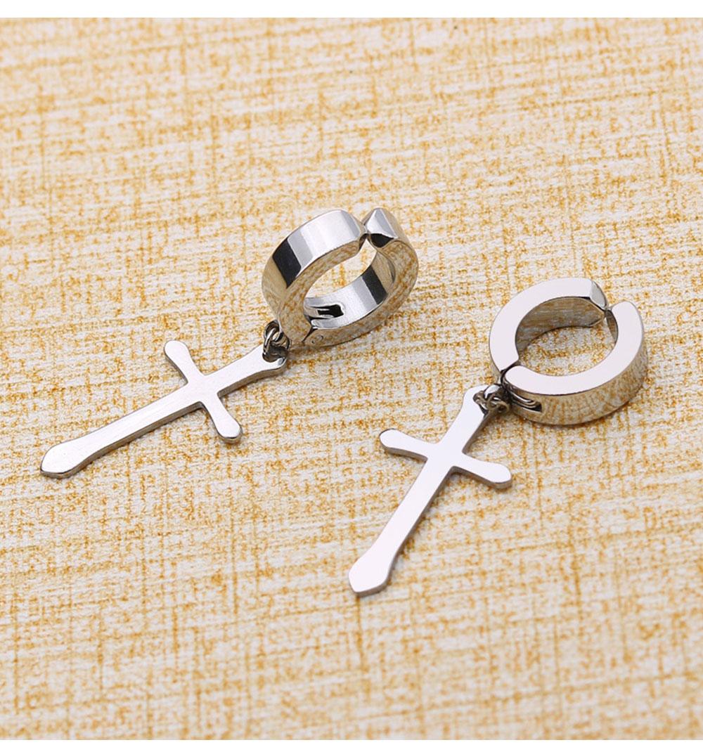 

Crosses Dangle Ear Clip Fake Ear Hoops for Men and Women, Stainless Steel Clip on Earrings золотий