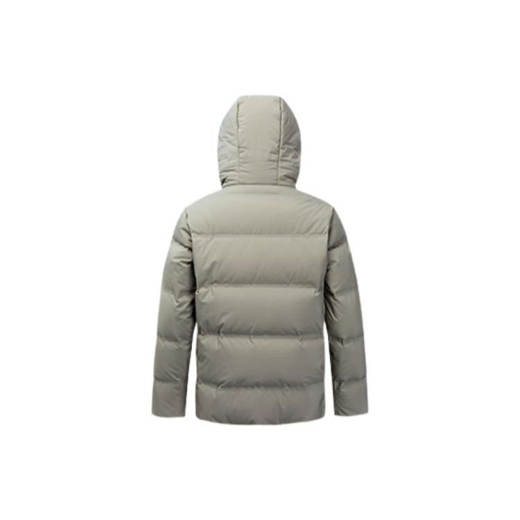 Anta Solid Color Logo Print Zipper Hooded Down Jacket Men Outerwear Gray 952247912-2