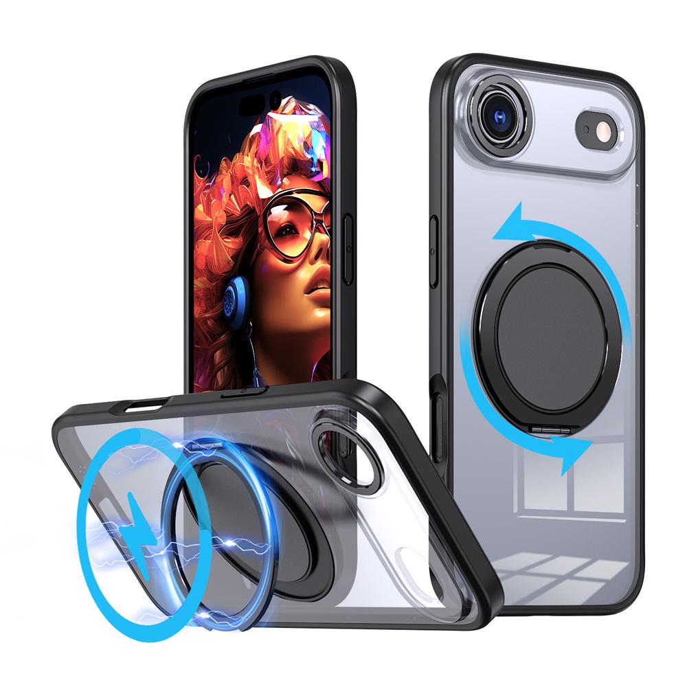 KEYSION Shockproof Matte Transparent Case for MagSafe for iPhone 17 17 Air 360° Rotating Magnetic Ring Stand Phone Back Cover