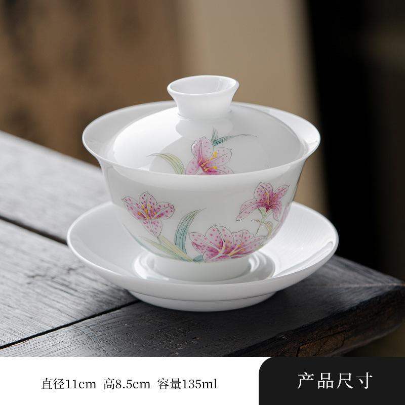 135ml Handbemalter Narzissen Gaiwan Japanischer Weißer Jade Ton Porzellan Teekanne Teekannenabdeckung Schale Trinkzubehör Geschenk