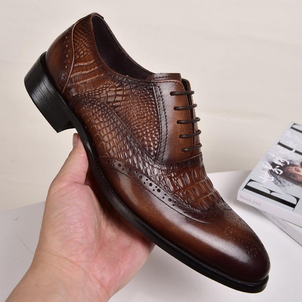 Brogue Oxford Men Vintage Leather Shoes Crocodile Embossed Big Size Classic Retro Style