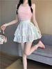 White 3D A-line Skirt: High-Waist, Slimming, Fluffy Cake Design for Spring, Summer & Autumn.