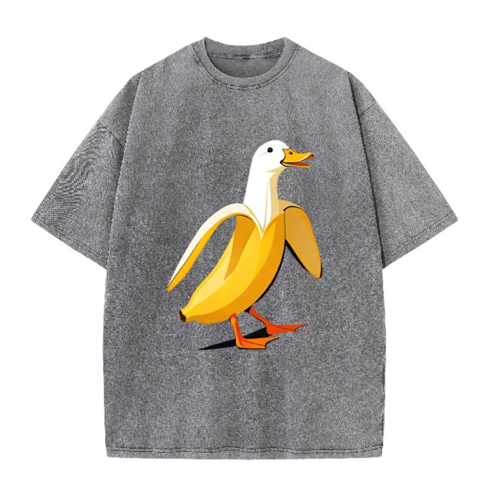 Banana Duck Print Unisex T-Shirt Retro O-Neck Summer Cotton Short Sleeve Tee Casual Loose Streetwear Tops