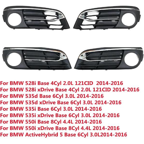 4Pcs/Set Front Bumper Fog Light Lamp Chrome Grill, Compatible For BMW 5 Series F10 F11 F18 LCI 2014 2015 2016 2017 51117331737 51117417785(A)