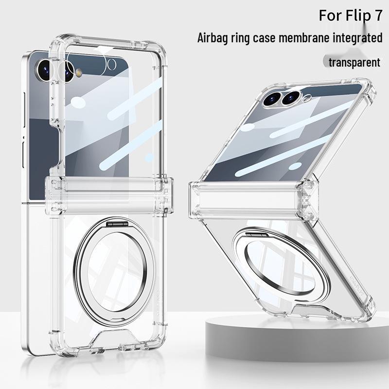 Etui na Samsunga Z Flip7: Wysokiej klasy przezroczysty magnetyczny z powłoką galwaniczną i obracanym o 360° stojakiem