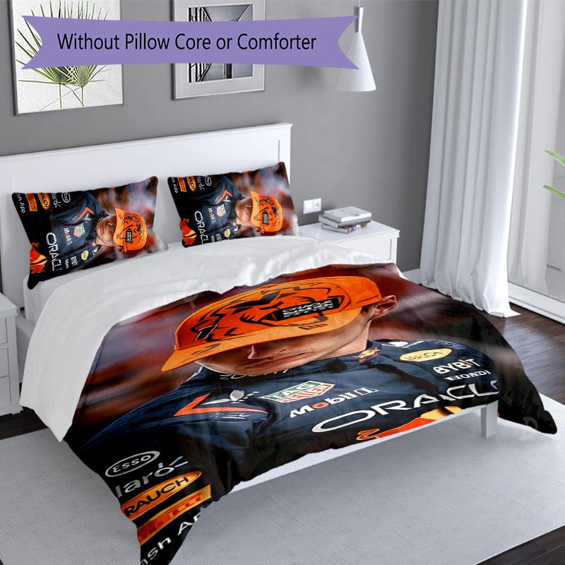 3pcs Racing Driver M-Max Verstappen Themed Duvet Cover Set, Includes 1 Duvet Cover and 2 Pillowcases,Skin-Friendly&Comfortable Fabric,Suitable Bedding