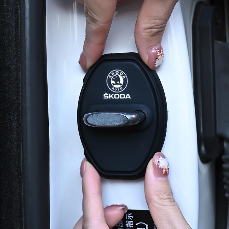 YSAG7 Silicone Car Door Lock Covers Sticker Anti-Collision Pad for Skoda Karoq Octavia Superb 3 Fabia Kamiq Kodiaq Citigo Yeti Rapid