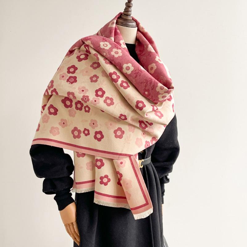 Double-sided Classic Imitation Cashmere Scarf Women's Floral Color Matching Thickened Long Scarf Autumn and Winter Jacquard Shawl