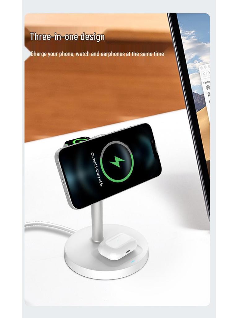 Desktop 15W Wireless Charger with Magnetic Attachment & Phone Stand for Apple Devices