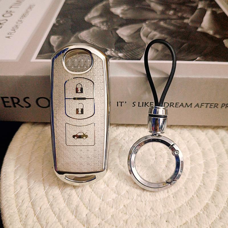 White Diamond Tpu For Mazda 3 6 Cx-5 Mx-5 Cx-3 Axela Cx-4 Cx-5 Atenza 3 Button Remote Car Key Case Cover Fob Bag Holder Keychain
