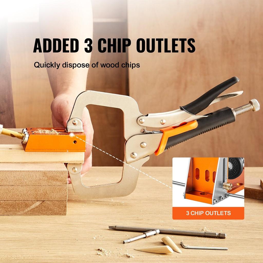 Pocket Hole Jig Kit, 34 Pcs Pocket Hole Jig System with 11" C-clamp, Fixture, Step Drills, Wrenches, Drill Stop Rings, Square Drive Bits, Toolbox, for