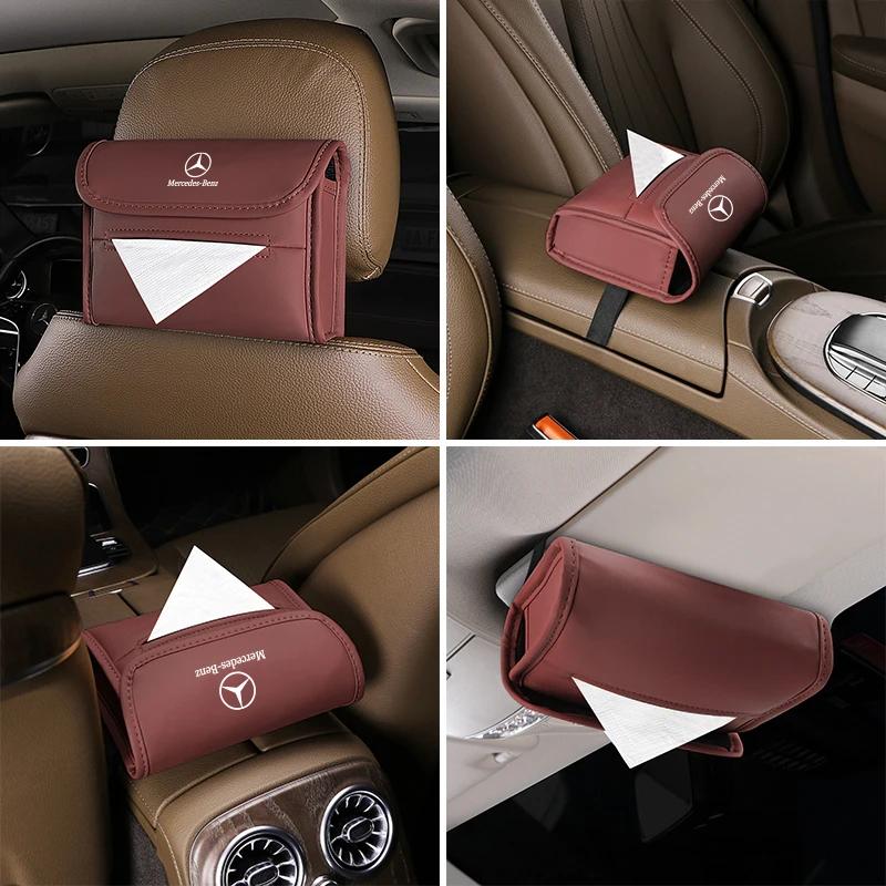 GLC GLB Car Tissue Box Holder Leather Sun Visor Backseat Tissue Case For Mercedes Benz AMG W204 W205 W203 W211 W212 W213 W201 W