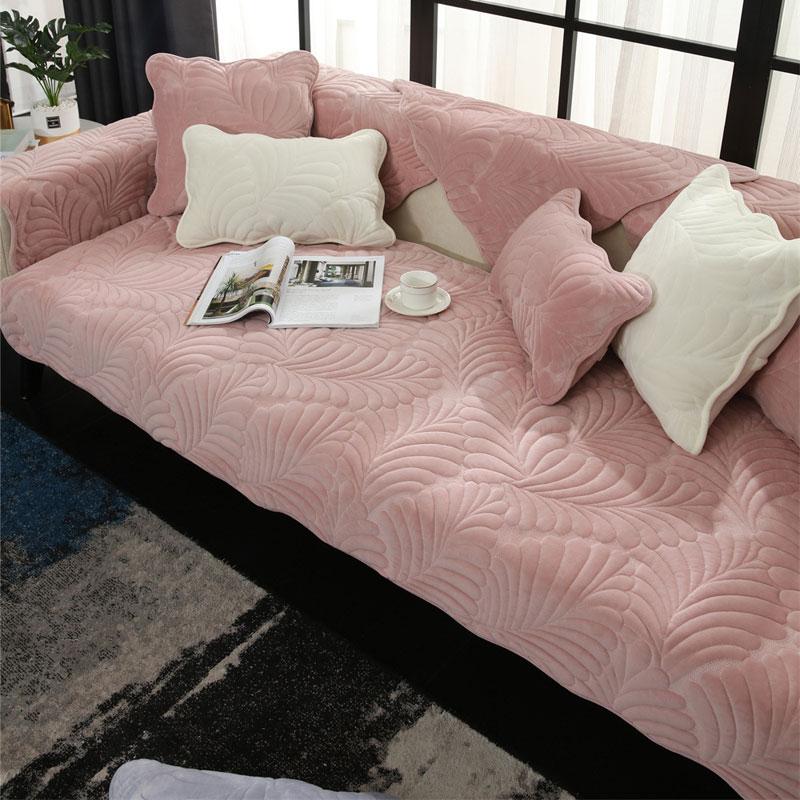 Quilted Leaves Thickened L Shape Sofa Cover Milk Velvet 4 Seater for Living Room Soft Couch Slipcover Loveseat Chair Cover Solid
