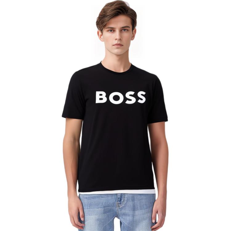 HUGO BOSS SS22 Men's Logo Print Short-Sleeve T-Shirt Black 50481923-002