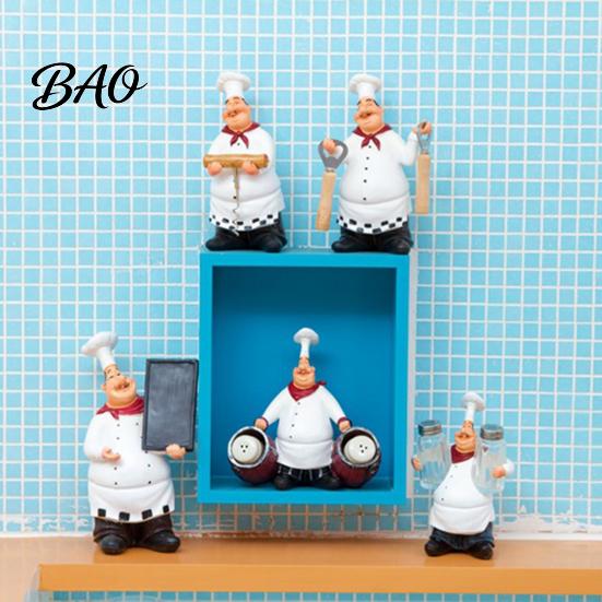 Retro Fat Chef Sculpture Figurine, Resin Countertop Table Decoration, Funny Statue with Dining Room Figurine Seasoning Bottle/Bottle Opener/Message